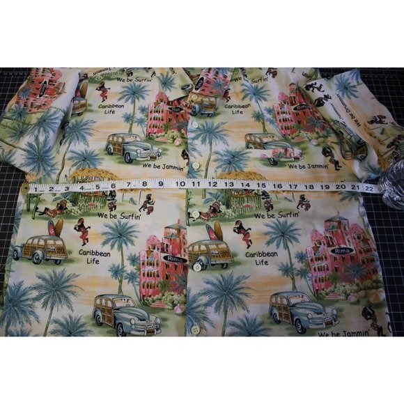 Rima Beach World/ Short Sleeved button Up/(Size M)/ Caribbean print/(100% Terivo - Picture 8 of 10